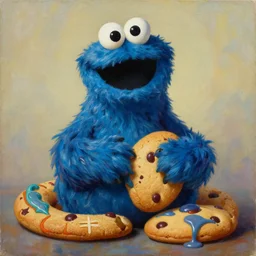 cookie monster zodiac, surrealism, high detail, hyperrealism, trending on artstation, photo realistic, oil on canvas