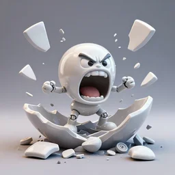dissection of angry screaming ceramic exploding crash miniature toy resin Figure falling apart, c4d, 3d primitives, in a Studio hollow, surrounded by flying parts, explosion drawing, by pixar, beeple, by jeff koons, blender donut tutorial, by noah bradley, joints, bolts, buttons