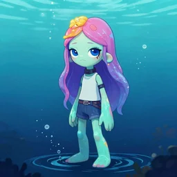 a water wierd color girl squid, mixed human, by tony sandoval