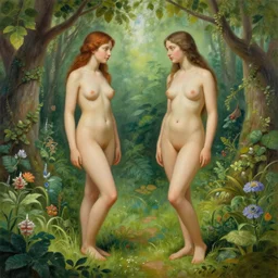 an amazing realistic painting of adam and eve in the beautiful garden of eden with a beautiful snake, by gustav klimt, amazing detail, beautiful art, smooth, elegant, intricate, award winning