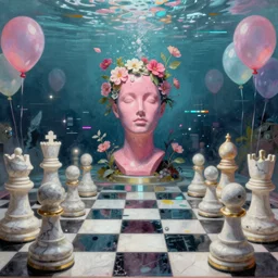 David Friedrich, giant marble chess pieces, gold rings, liminal spaces, party balloons, checkered pattern, mirrors, David Friedrich, computer glitch, award winning masterpiece with incredible details, Zhang Kechun, a surreal vaporwave vaporwave vaporwave vaporwave vaporwave painting by Thomas Cole of an old pink mannequin head with flowers growing out, sinking underwater, highly detailed