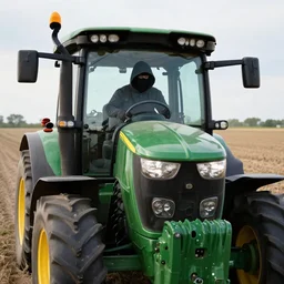 a hacker in a john deere tractor