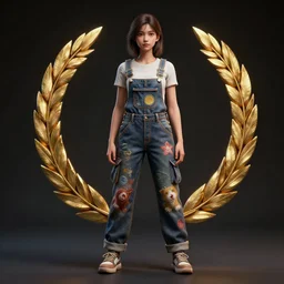 full body pose, hyperrealistic photograph of girl in painted overalls, dim volumetric lighting, 8 k, octane beautifully detailed render, extremely hyper detailed, intricate, epic composition, cinematic lighting, masterpiece, trending on artstation, very very detailed, stunning, hdr, smooth, sharp focus, high resolution, award, winning photo, dslr, 5 0 mm