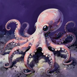 robotic octopus by miyazaki, violet and pink and white palette, illustration, kenneth blom, mental alchemy, james jean, pablo amaringo, naudline pierre, contemporary art, hyper detailed