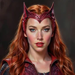 ultra realistic portrait painting of jennifer lawrence as scarlet witch, art by frank frazetta, 4 k, ultra realistic, highly detailed, epic lighting.