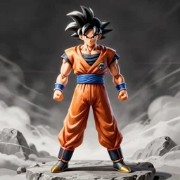 goku action figure, dbz, illustration, concept art, pixiv, art by wlop and greg rutkowski and makoto shinkai and studio ghibli and kyoto animation and pixar and disney, vivid, colorful