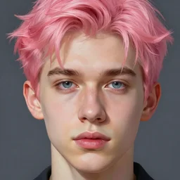 A beautiful close-up of a young man with pink hair, digital art by Edward Hopper, vibrant color scheme, highly detailed, in the style of romanticism, fine Art, high detail, great lighting, 8k resolution, masterpiece, concept art, illustration, clear eyes, soft lighting, soft details, painting oil on canvas, octane render, HDR, trending on artstation, 4k, 8k, HD