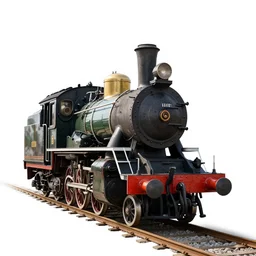 mosaic steam locomotive, photorealistic, isolated on a pure white background, centered, entire object in frame, sharp focus, soft studio lighting