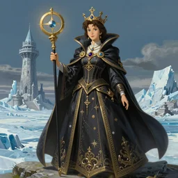 mrs doubtfire as a sorcerer, mage tower far away, glacier landscape, d & d, fantasy, intricate, elegant, highly detailed, digital painting, artstation, concept art, matte, sharp focus, illustration, art by hayao miyazaki