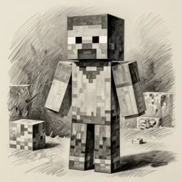 realistic pencil drawing of minecraft villager, heh
