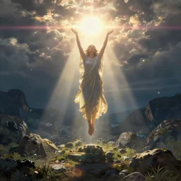 a beautiful painting of a spirit ascending into the light, near death experience, lens flare