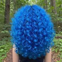 horrendous blue neon curly hair untouched wild nature painting forest trail