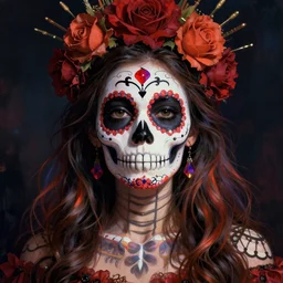 illustration of a sugar skull day of the dead girl, art by j lesaffre