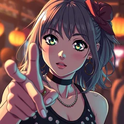jazzy anime girl challenges you to a dance - off, beautiful and detailed face and eyes