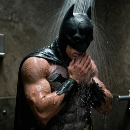 batman having a cold shower, in the film, the dark knight, christopher nolan
