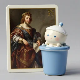 a painting of ultradetailed collectible card from garbage pail kids as a ceramic toy, a flemish baroque by dino valls, trending on zbrush central, classical realism, flemish baroque, hyper realism, chiaroscuro