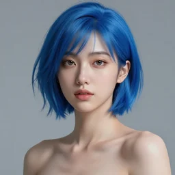 beautiful young woman with short blue hair, au naturel, hyper detailed, digital art, trending in artstation, cinematic lighting, studio quality, smooth render, fluorescent skin, unreal engine 5 rendered, octane rendered, art style by klimt and nixeu and ian sprigger and wlop and krenz cushart