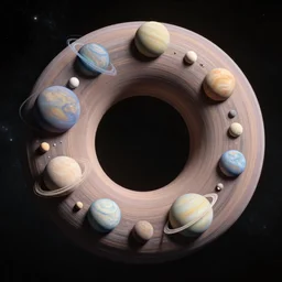 realistic miniature of planets in the donut shape on space