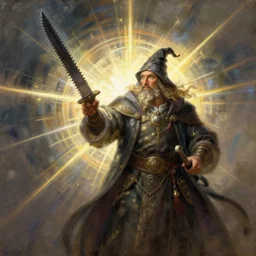 fantasy art painting of a wizard casting sawblades