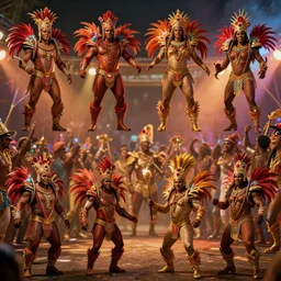 Character design sheet of Brazil Carnival NPC characters, party, cinematic lighting, dramatic atmosphere, by Craig Mullins, 4k resolution, trending on artstation