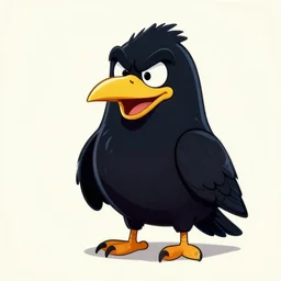 anthropomorphic cartoon raven mascot. hilarious facial expression. character study.