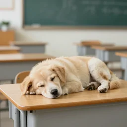 dog sleeping in a classroom