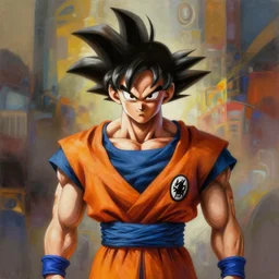 digital painting masterpiece, ( ( ( ( son goku ) ) ) ), highly detailed, advanced lighting technology, hyperrealism, deep focus, abstract expressionism background, symmetry!, by david galopim, ashley lovett, santafung, artoftu, spadjm, robaato, raines - tu