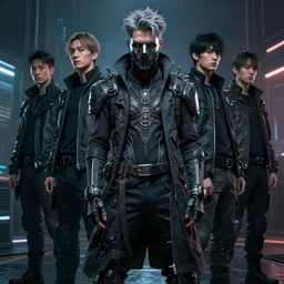 very cool man grey hair with piercing, face mask, streetwear, techwear, cyberpunk style outfit, full body, nose piercing, detailed portrait, intricate complexity, by greg rutkowski, cushart krentz, artgerm, ross tran, conrad roset, takato yomamoto, ilya kuvshinov. 4 k, beautiful, cinematic dramatic atmosphere, portrait lighting, dramatic cyberpunk backdrop