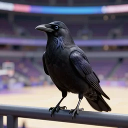 the raven bird in the sports arena, octane render, realistic, unreal engine 5, raytracing, trending on artstation