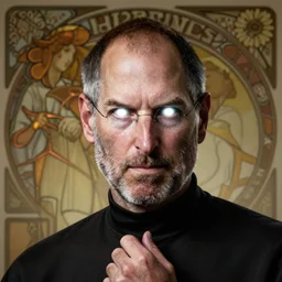 portrait of steve jobs, white glowing eyes, silver shaggy hair, cloak, male, fantasy, extremely detailed, digital painting, artstation, concept art, sharp focus, illustration, stunning lighting, artgerm, alphonse mucha, simon stalenhag, light atmosphere, golden ratio, cinematic lighting, hyperdetailed, marc simonetti, greg rutkowski, 8 k