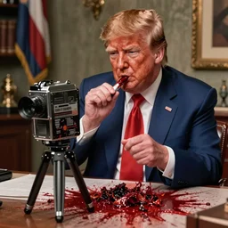 donald trump making a snuff film, 8 mm, blood and guts, horrific