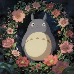 spirit creature in the flowers at night made by studio ghibli, beautiful scene, detailed, high quality, high details, smooth, 8 k, cinematic