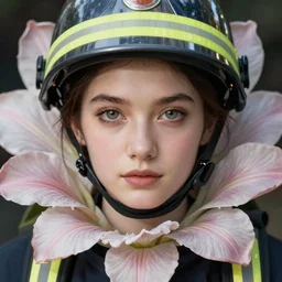 centered detailed portrait of a extremely beautiful flower as a firefighter, sharp focus on the eyes, final fantasy, details, intricate, octane render, smooth face, illustration, hyperrealistic, by wlop and dmitry prozorov, artgerm, artstation,