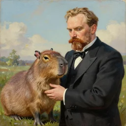 an epic painting of vladimir lenin petting capybara, oil on canvas, perfect composition, golden ratio, beautiful detailed, photorealistic, digital painting, concept art, smooth, sharp focus, illustration, artstation trending, octane render, unreal engine, anime style, ghibli studio