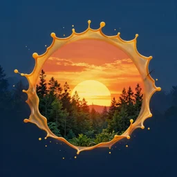 landscape forest sunset splash art graphic design color splash high contrasting art, fantasy, highly detailed, rule of thirds art by vincent van gogh and hokusai and utagawa