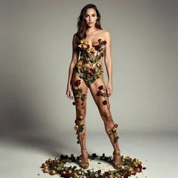 full body fine art photo of the beauty gal gadot, she is covered with dried roses, taken by oleg oprisco