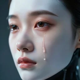 close up of a tear running down an android's face