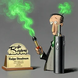 electric weed cigarette lit emitting green smoke, commercial photo, ralph steadman style, contest winner, matte painting