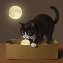 cat eat moon in the box, by rene magritte