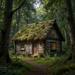 a cottage in the woods , fantasy, hyper realistic, dramatic lighting, 8k