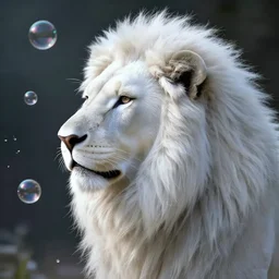 close up profile of a fuzzy, flowery, elegant, white lion, soap bubbles, alphonse mucha, rhads, ross tran, cinematic light, artstation, artgem, octane render, 1 6 k
