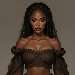 beautiful figure, brown skin, wearing a crop top, venizian era, demonic eyes, dark fantasy, extremely detailed, sharp focus, smooth, digital illustration, by rossdraws, frank franzzeta