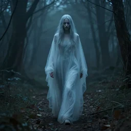 a ghostly women walking alone in the style of fantasy