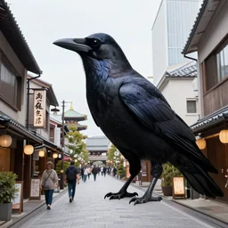 streets of japan with a big crows, hyperrealistic, realistic, 8K, HDR, hyper-delated, global illumination, post processed, octane render, cinema 4d render, cinematic lightning, cinematic shadows, cinematic, high quality textures, high quality shadows