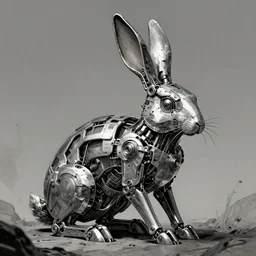 a mechanical rabbit, comics, detailed, dark, sci - fi, philippe druillet artstyle