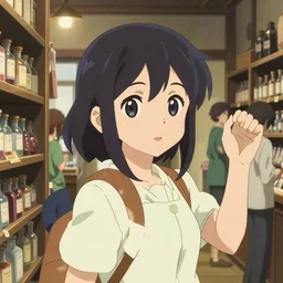 anime visual, portrait of a young female traveler in a alchemist's potion shop interior shopping, cute face by ilya kuvshinov, yoshinari yoh, makoto shinkai, katsura masakazu, dynamic perspective pose, detailed facial features, kyoani, rounded eyes, crisp and sharp, cel shade