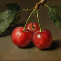 xix century classical academical oil paintintg, a fragment with a close - up cherry. flemish baroque, classicism, romanticism, academism.