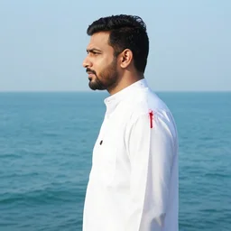 a portrait of a pakistani man with side profile blood in ocean intricate details by MARVEL comics and Sandra Chevrier-C