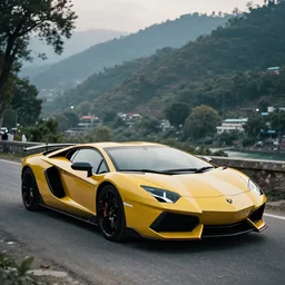 lamborghini aventador photoshoot, cinematic, rishikesh background, uttarakhand, photography by alexey kurylev, beautiful, india, heavily detailed