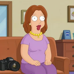 medium portrait photo of lois griffin from family guy, sitting, zeiss, nikon, canon, professional